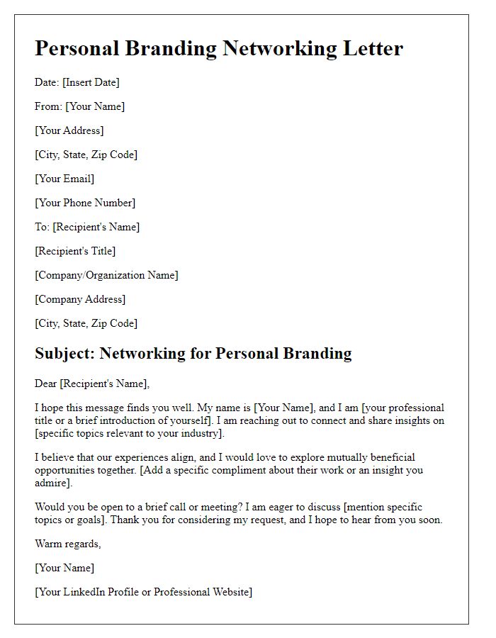 Letter template of networking systems for personal branding