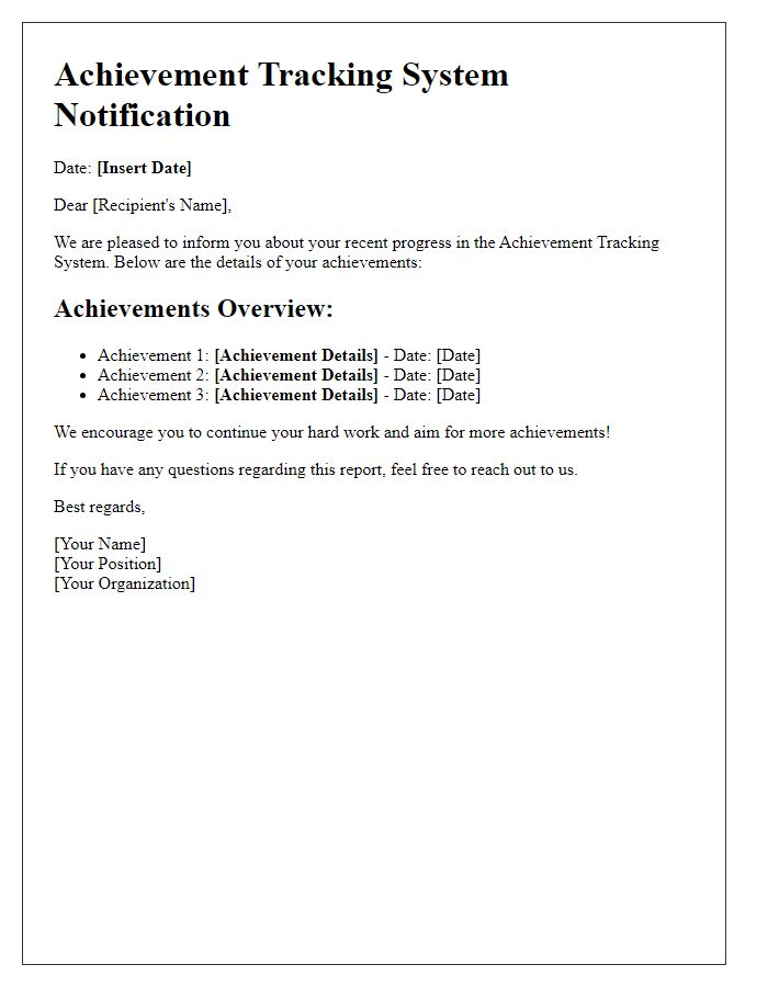 Letter template of achievement tracking system