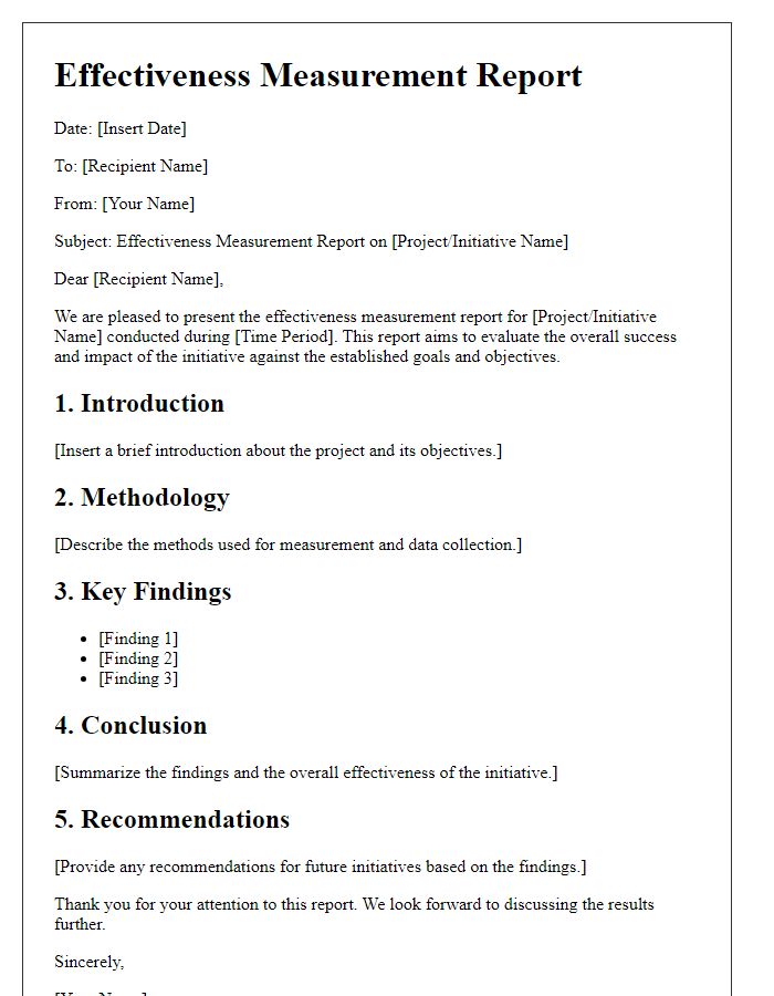 Letter template of effectiveness measurement report