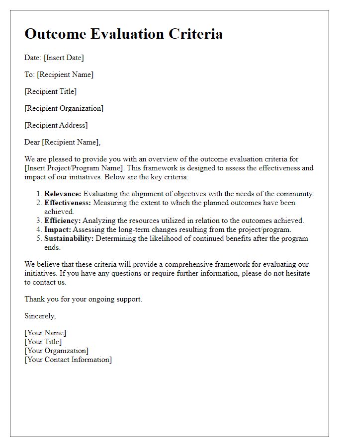 Letter template of outcome evaluation criteria