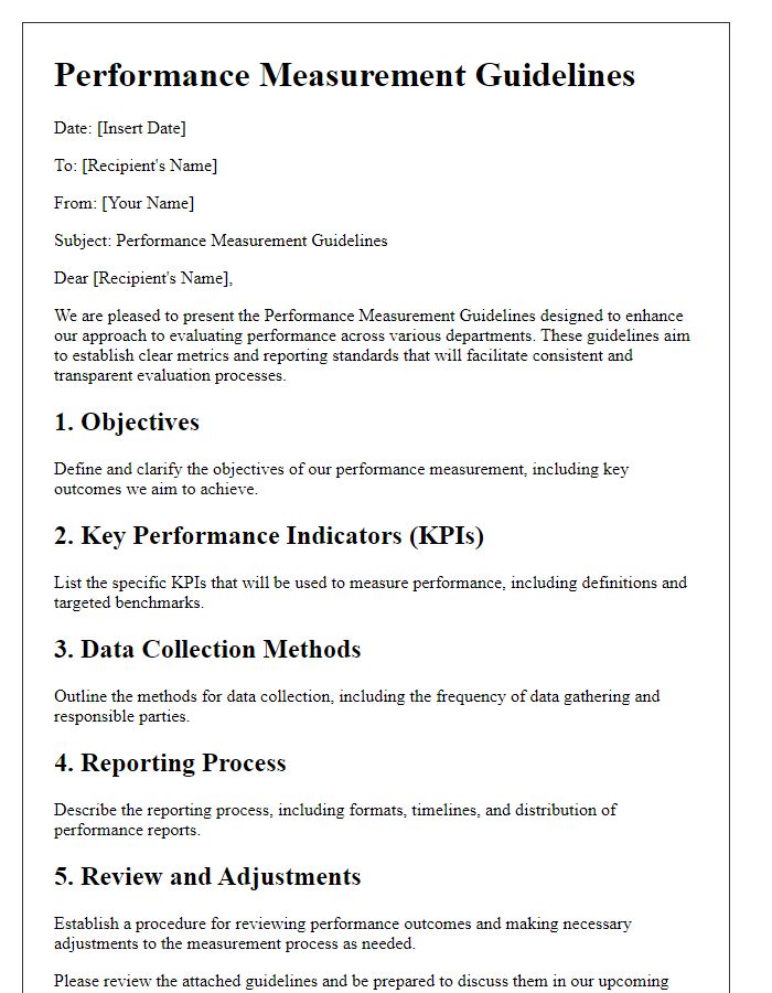 Letter template of performance measurement guidelines