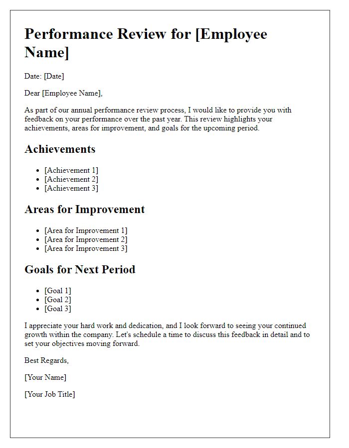Letter template of performance review and feedback