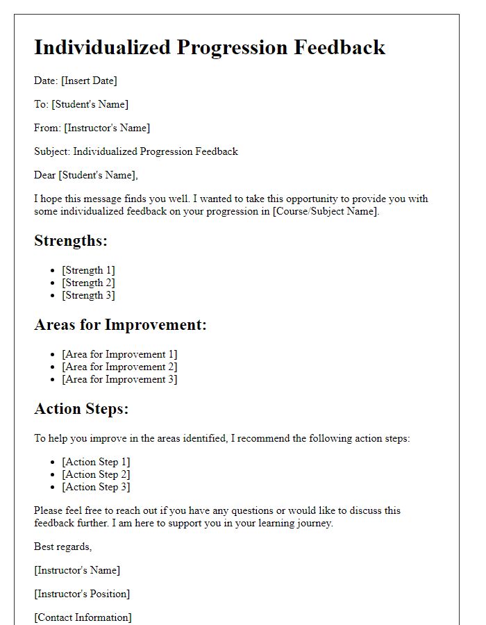 Letter template of individualized progression feedback