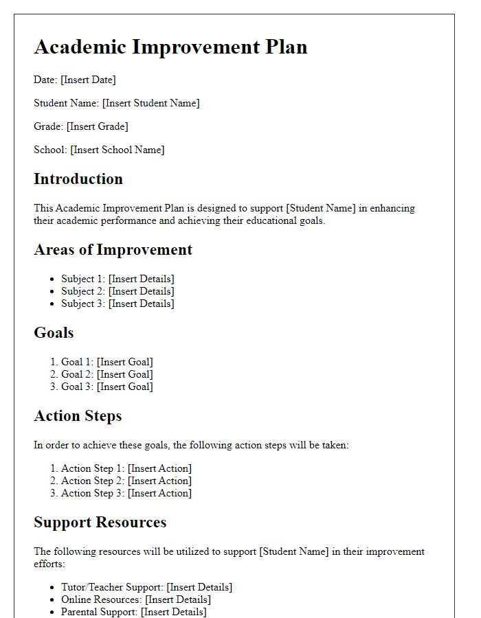 Letter template of academic improvement plan