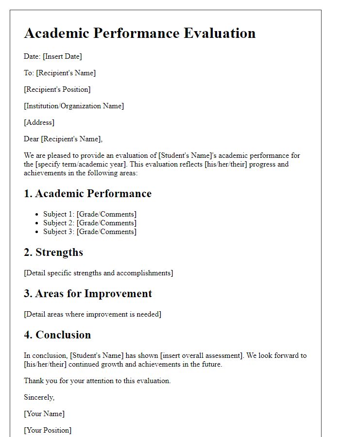 Letter template of academic performance evaluation