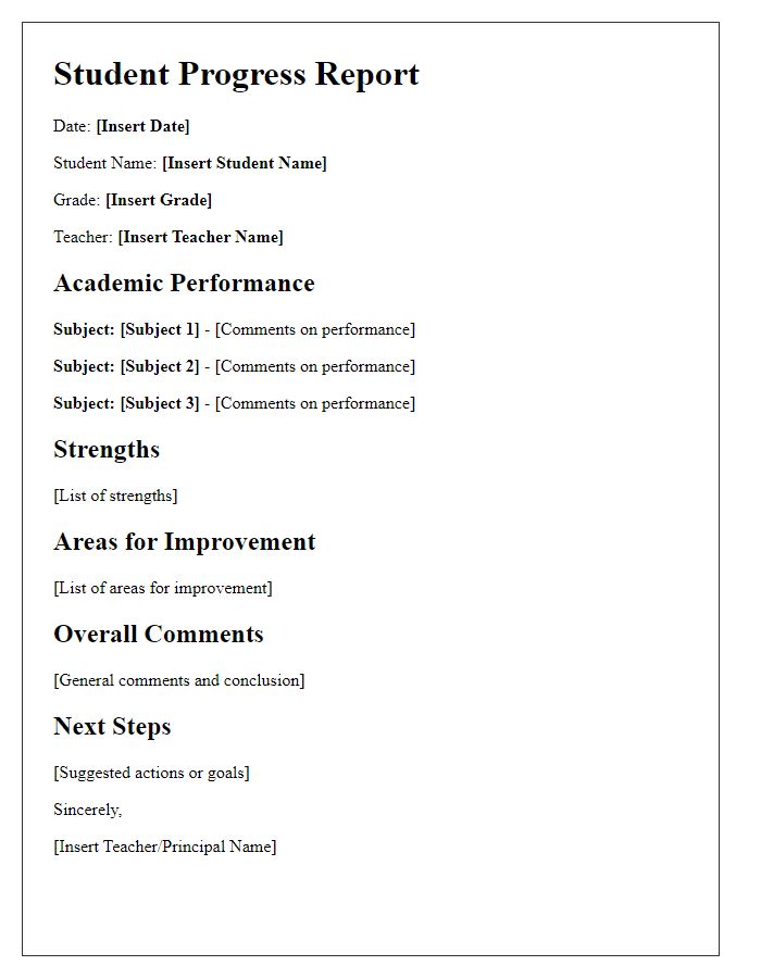 Letter template of student progress report