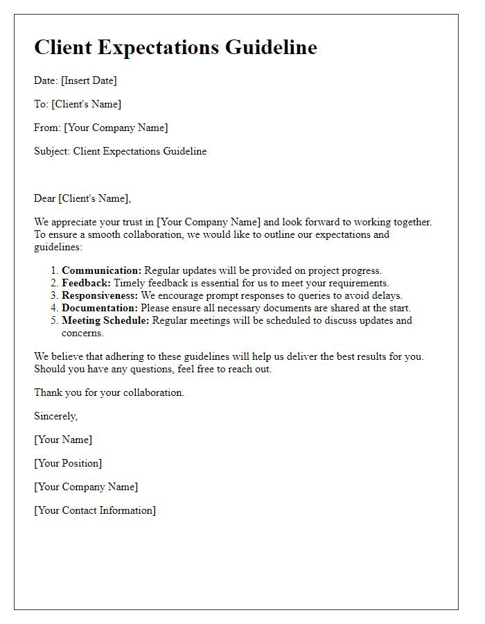 Letter template of client expectations guideline