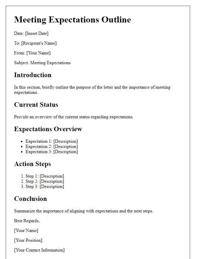 Letter template of meeting expectations outline