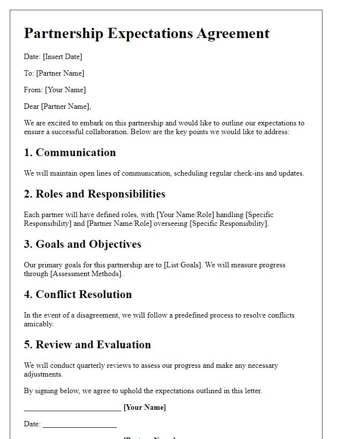 Letter template of partnership expectations agreement