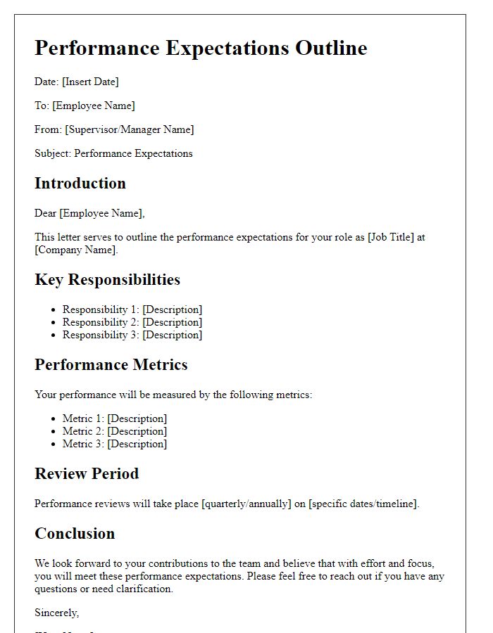 Letter template of performance expectations outline