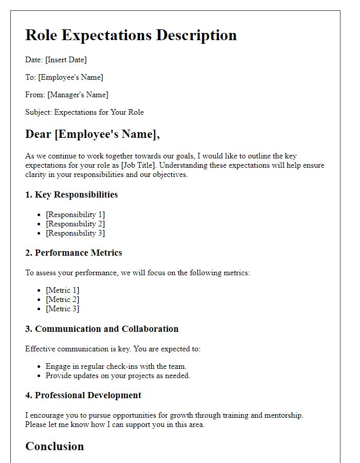 Letter template of role expectations description