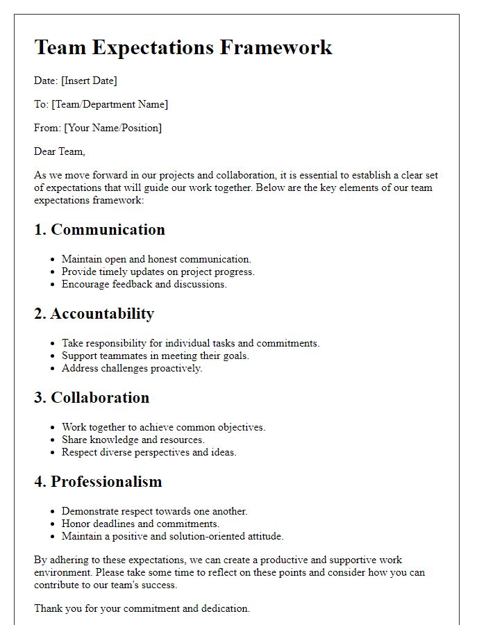 Letter template of team expectations framework