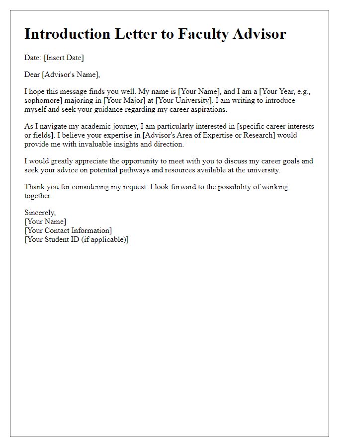 Letter template of Introduction to Faculty Advisor for Career Counseling