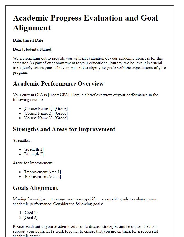 Letter template of academic progress evaluation and goal alignment