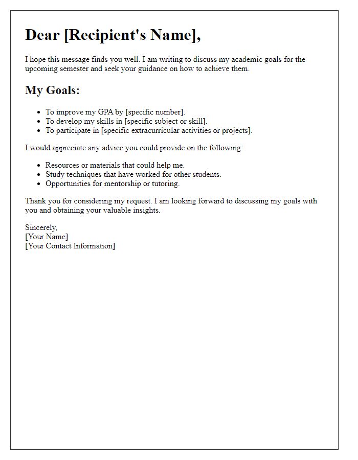 Letter template of personalized academic goals discussion