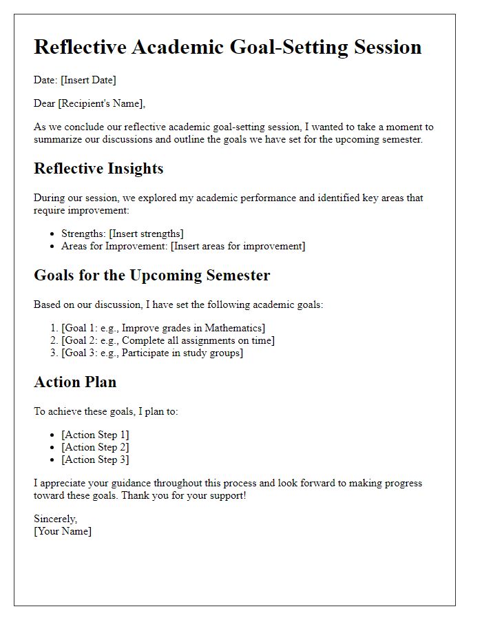 Letter template of reflective academic goal-setting session