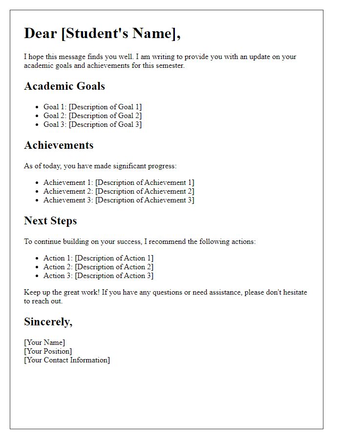 Letter template of tracking academic goal achievements