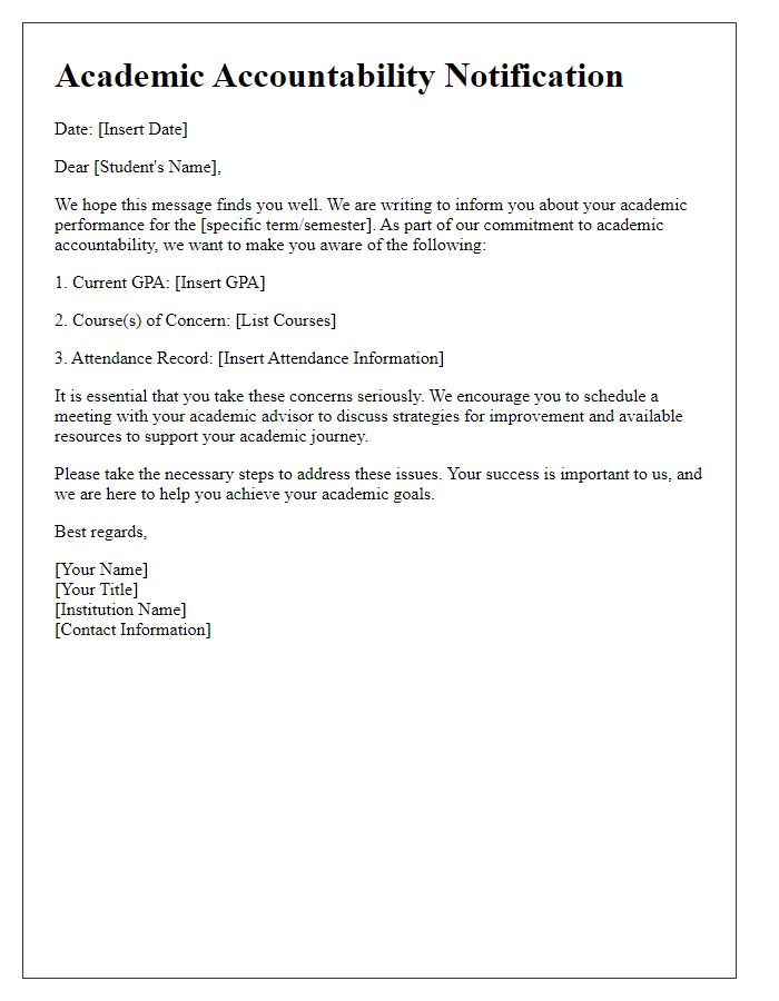 Letter template of academic accountability notification for students