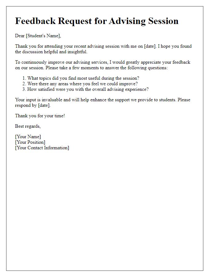 Letter template of advising session feedback request