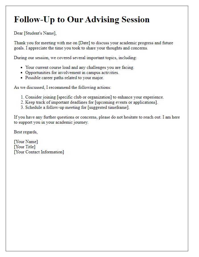 Letter template of advising session follow-up