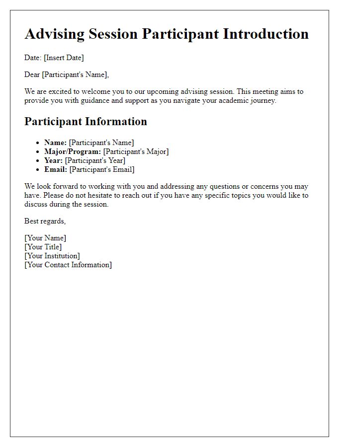 Letter template of advising session participant introduction