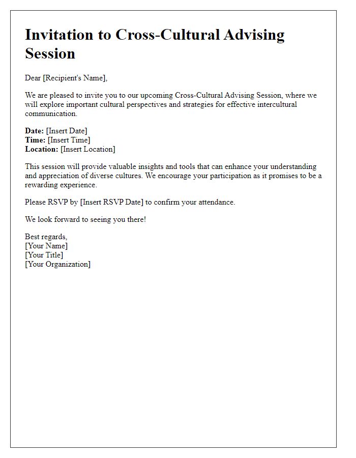 Letter template of invitation for cross-cultural advising session