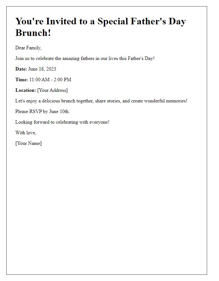 Letter template of Father's Day brunch invitation for family gathering.