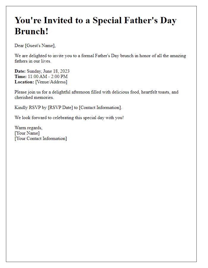 Letter template of Father's Day brunch invitation for a formal celebration.