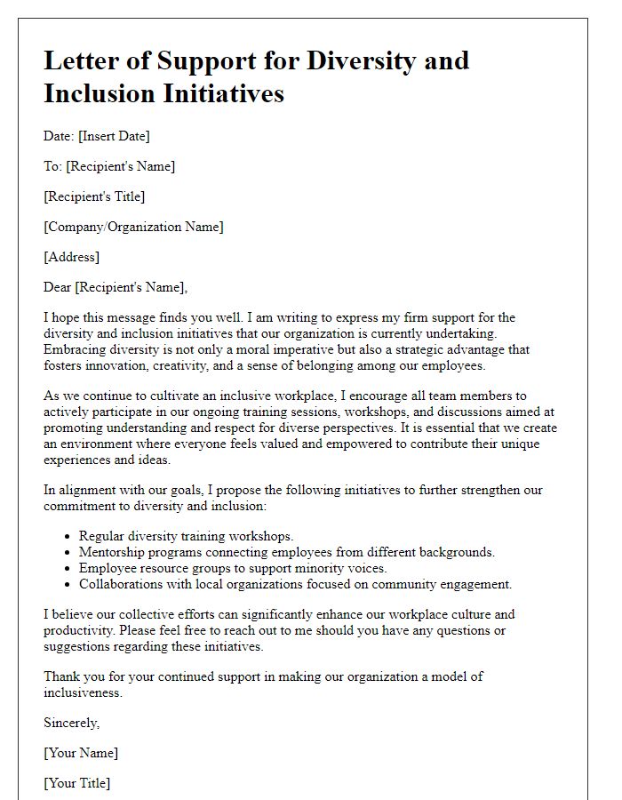 Letter template of diversity and inclusion initiatives