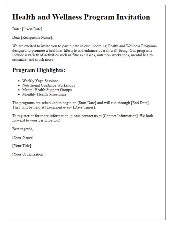 Letter template of health and wellness programs