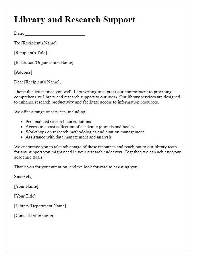 Letter template of library and research support