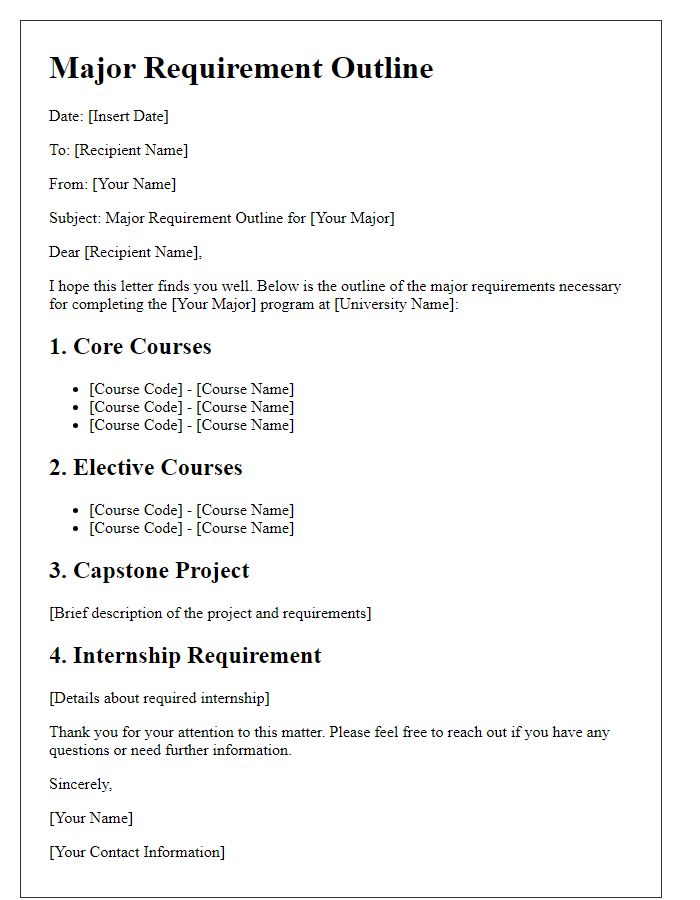 Letter template of major requirement outline