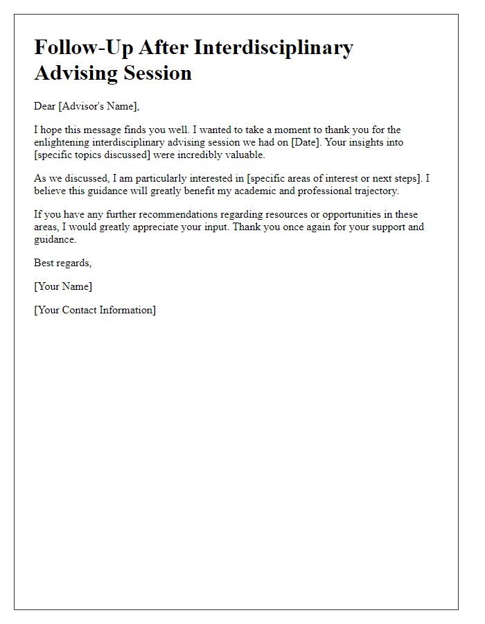 Letter template of follow-up after interdisciplinary advising session