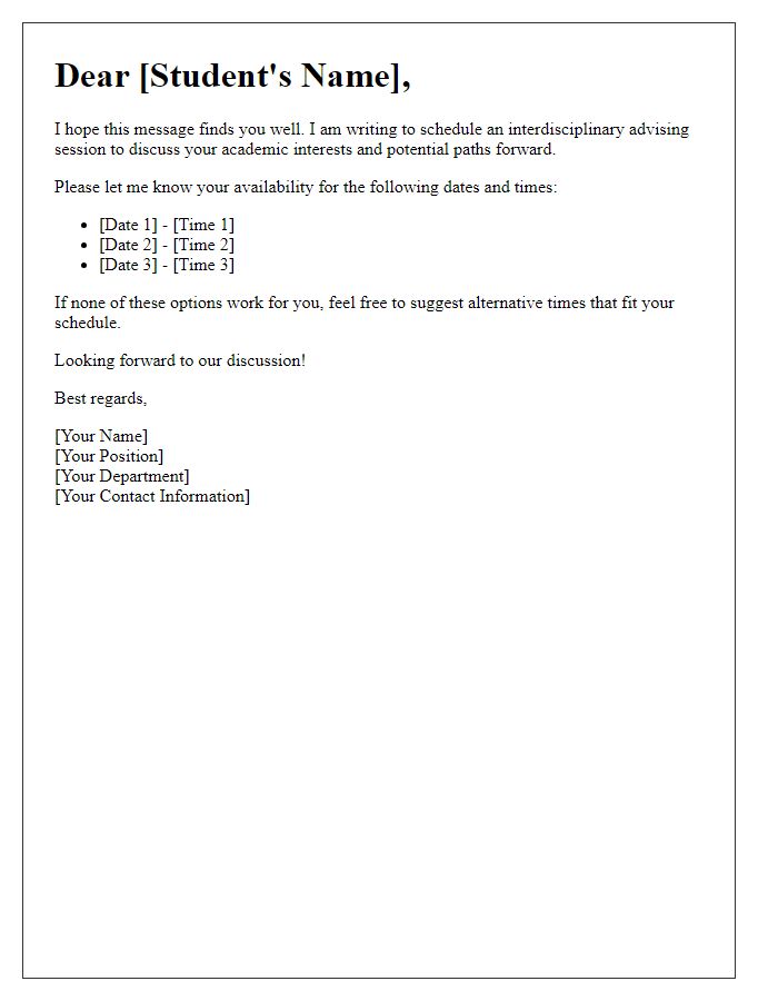 Letter template of scheduling an interdisciplinary advising session