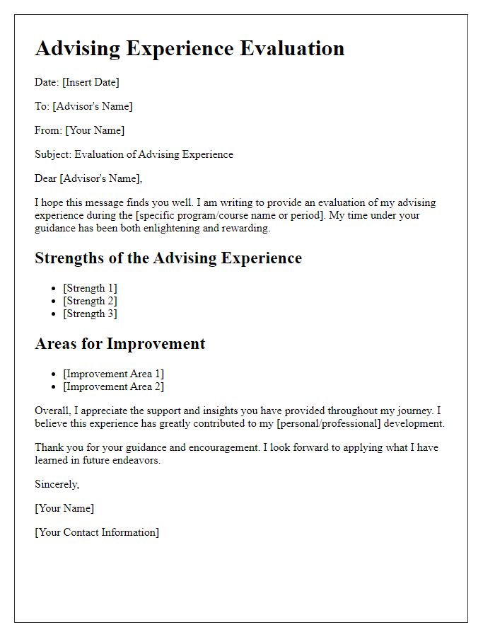 Letter template of advising experience evaluation