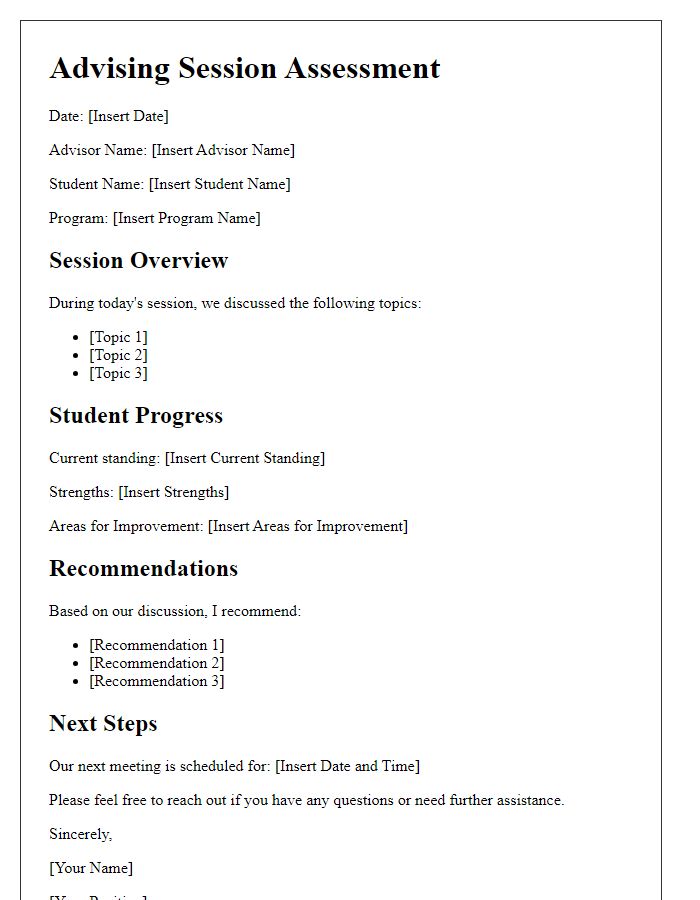 Letter template of advising session assessment