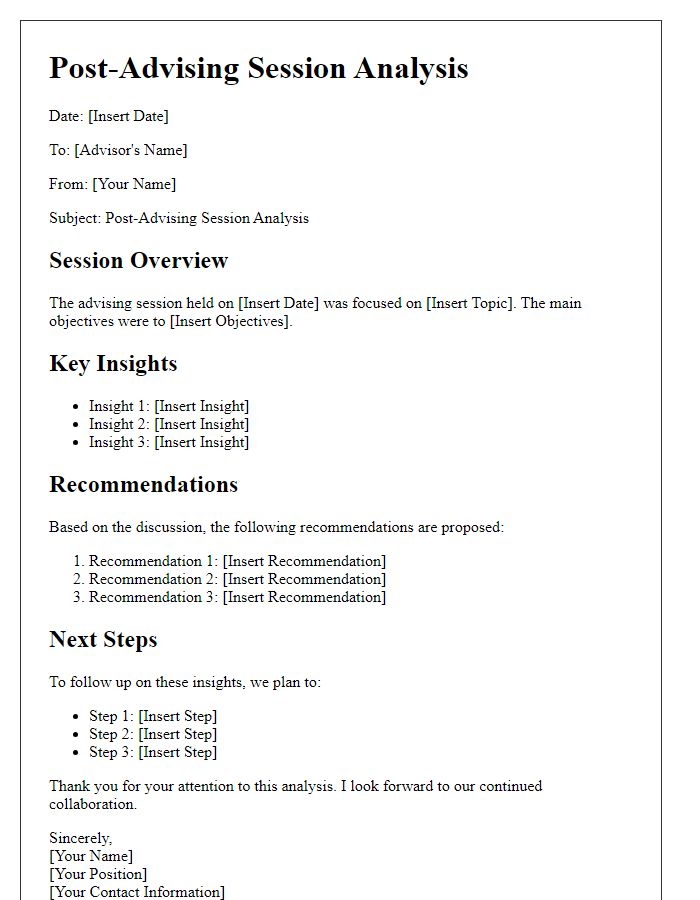 Letter template of post-advising session analysis