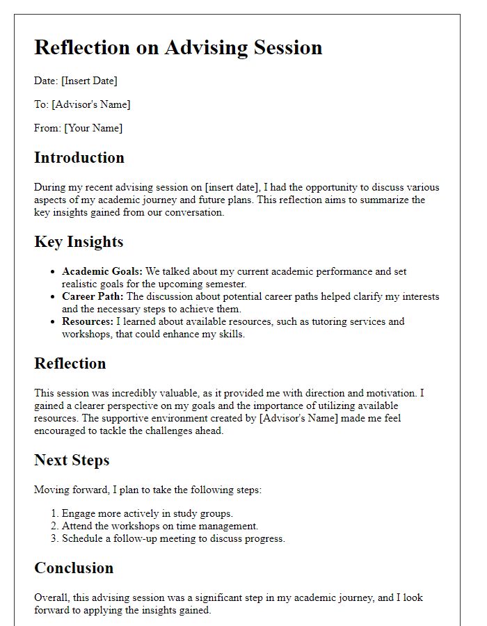 Letter template of reflections on advising session