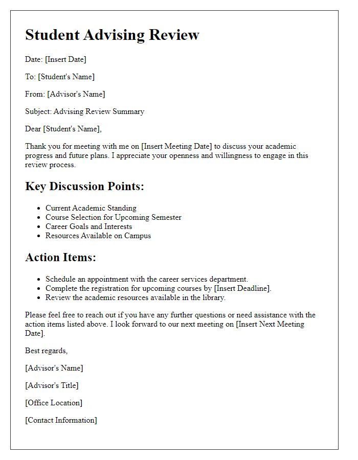 Letter template of student advising review