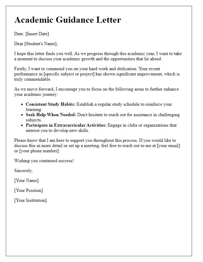 Letter template of academic guidance for student growth