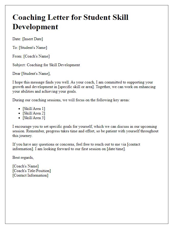 Letter template of coaching for student skill development