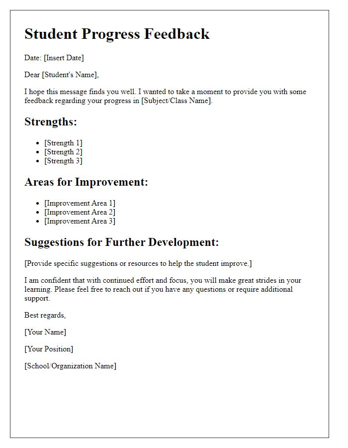 Letter template of developmental feedback for student progress