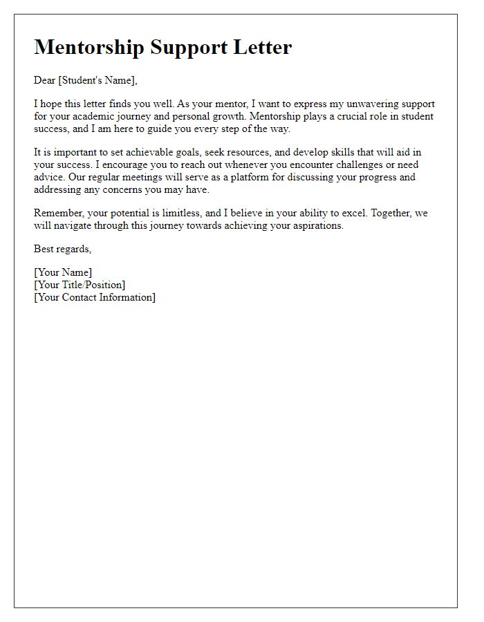 Letter template of mentorship support for student success