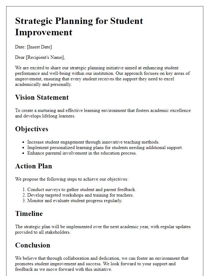 Letter template of strategic planning for student improvement