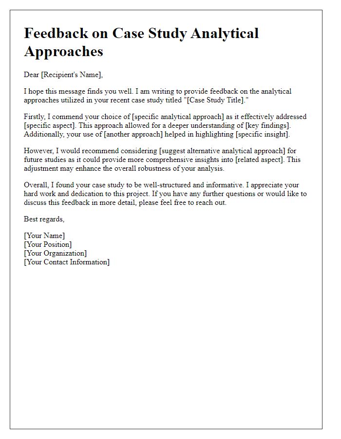 Letter template of feedback on case study analytical approaches