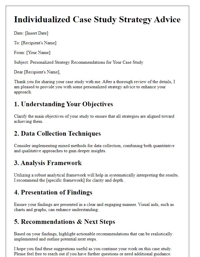 Letter template of individualized case study strategy advice