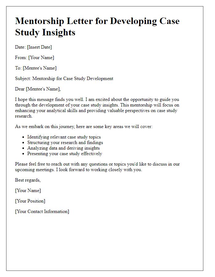 Letter template of mentorship for developing case study insights