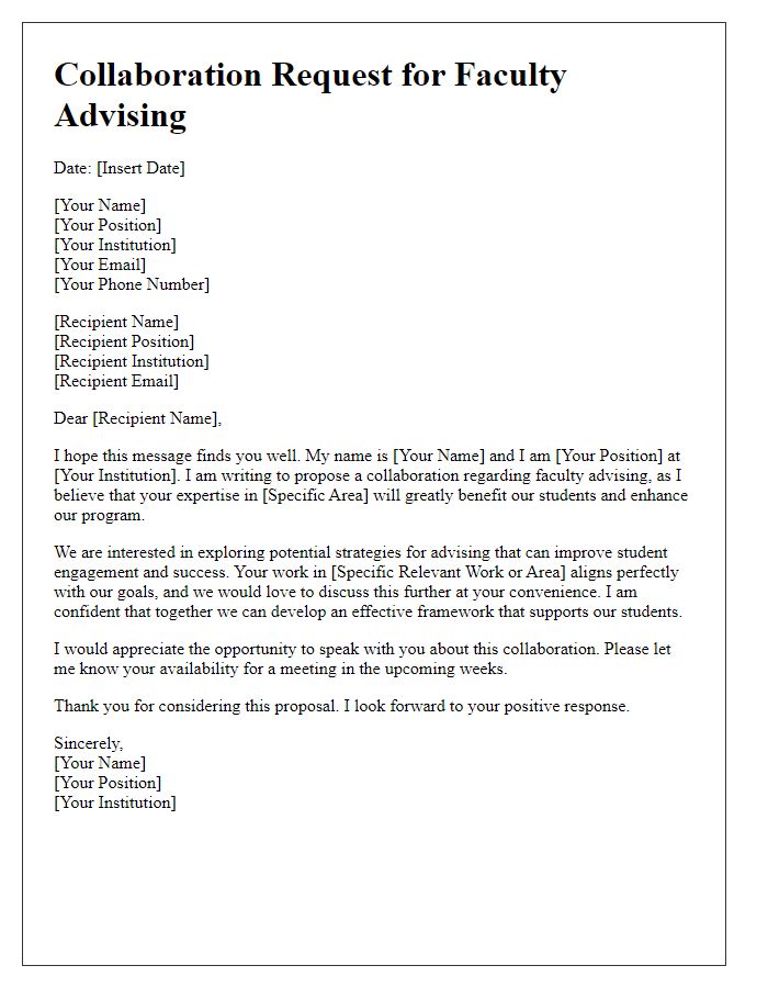 Letter template of collaboration request for faculty advising.