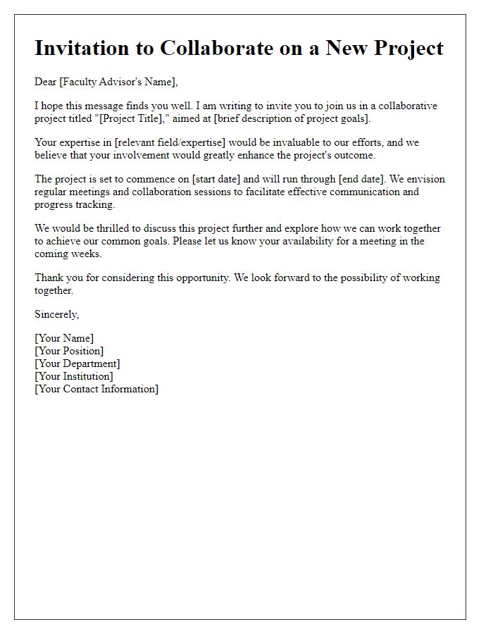 Letter template of collaborative project invitation for faculty advisors.