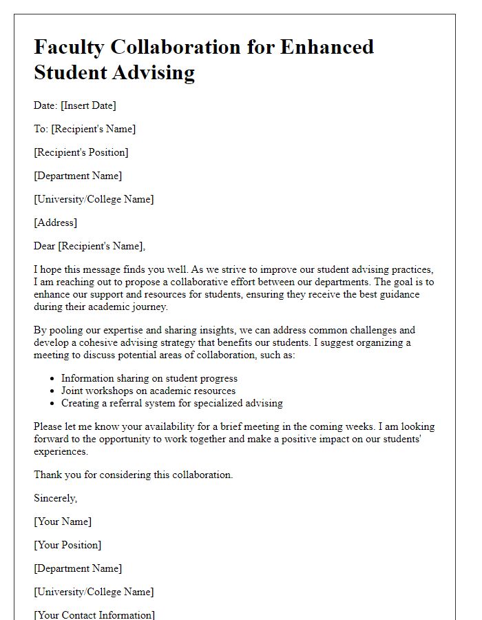 Letter template of faculty collaboration for enhanced student advising.